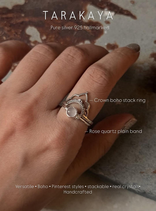 925 Sterling Silver Light shade Rose Quartz Plain Band Ring