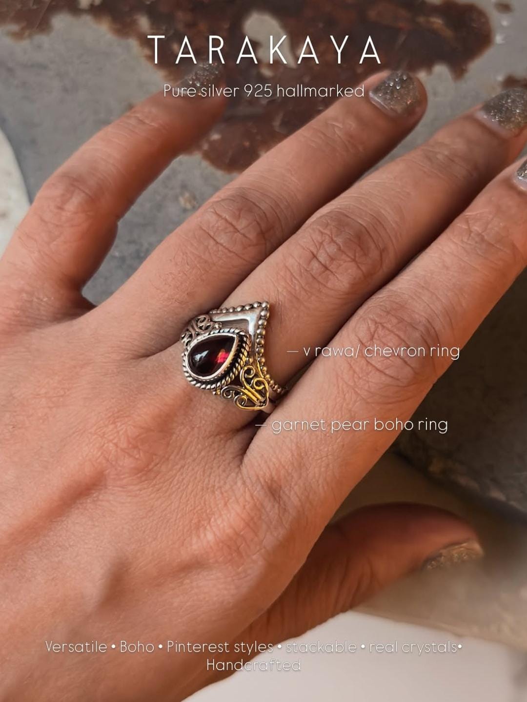 925 Sterling Silver V Rawa /Chevron Boho Stackable Ring