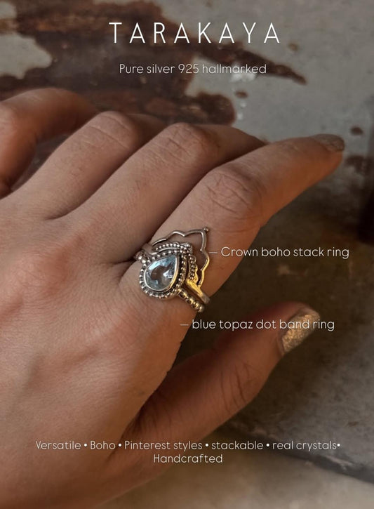 925 Sterling Silver Boho Crown Stack Ring