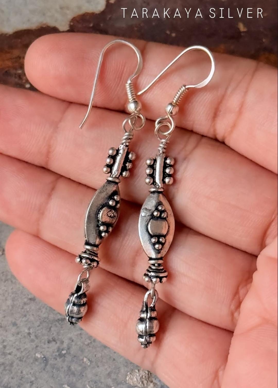 925 Sterling Silver Antique Tribal Silver Self Designed Hook Earrings