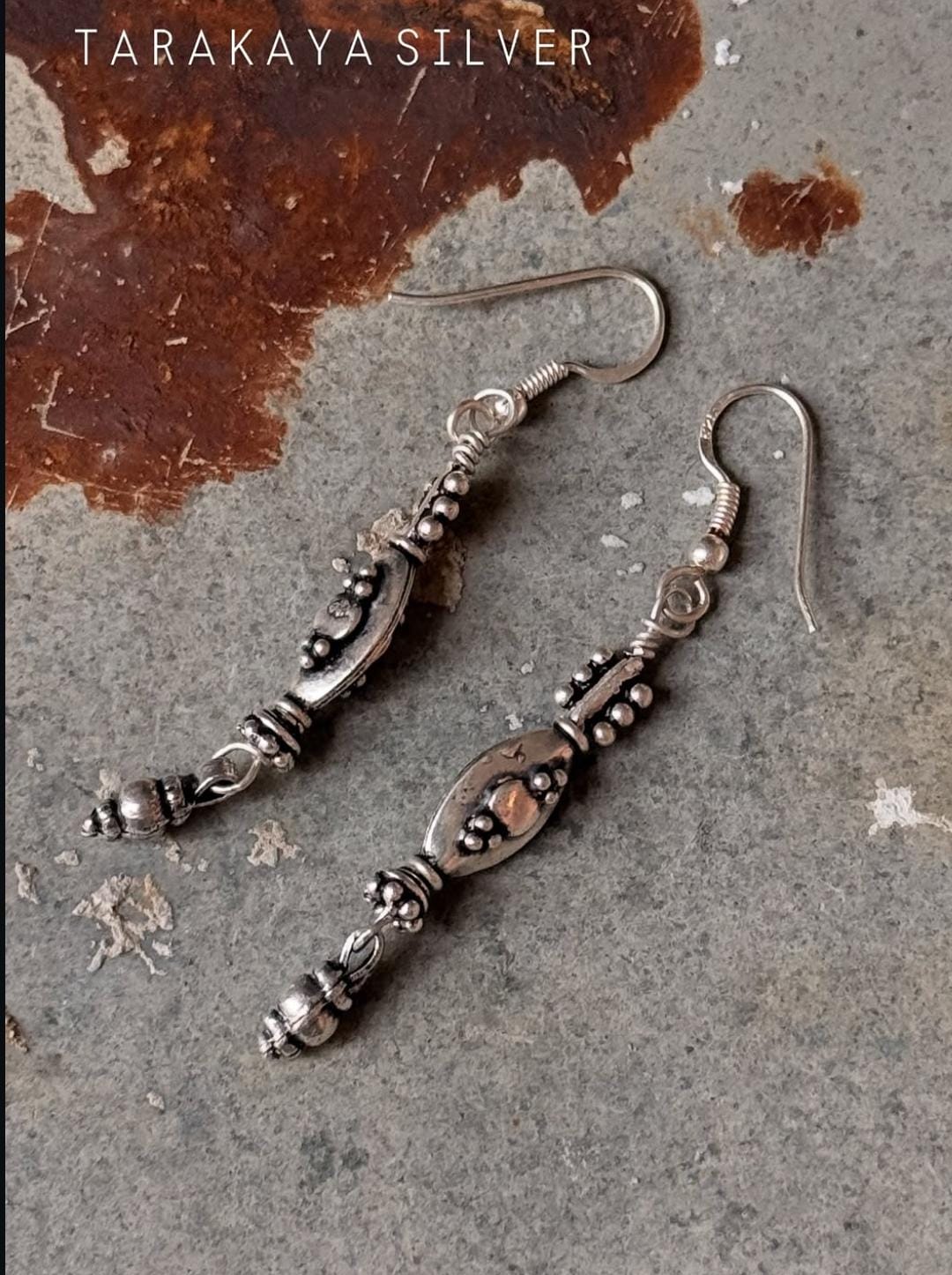 925 Sterling Silver Antique Tribal Silver Self Designed Hook Earrings