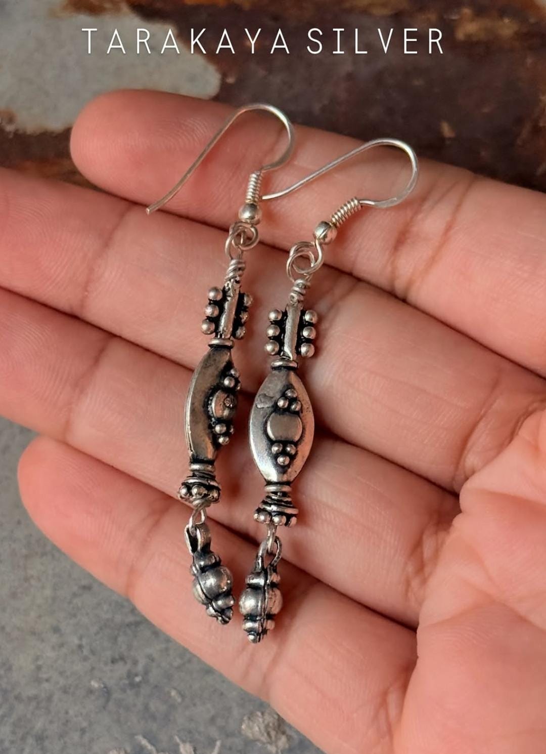 925 Sterling Silver Antique Tribal Silver Self Designed Hook Earrings