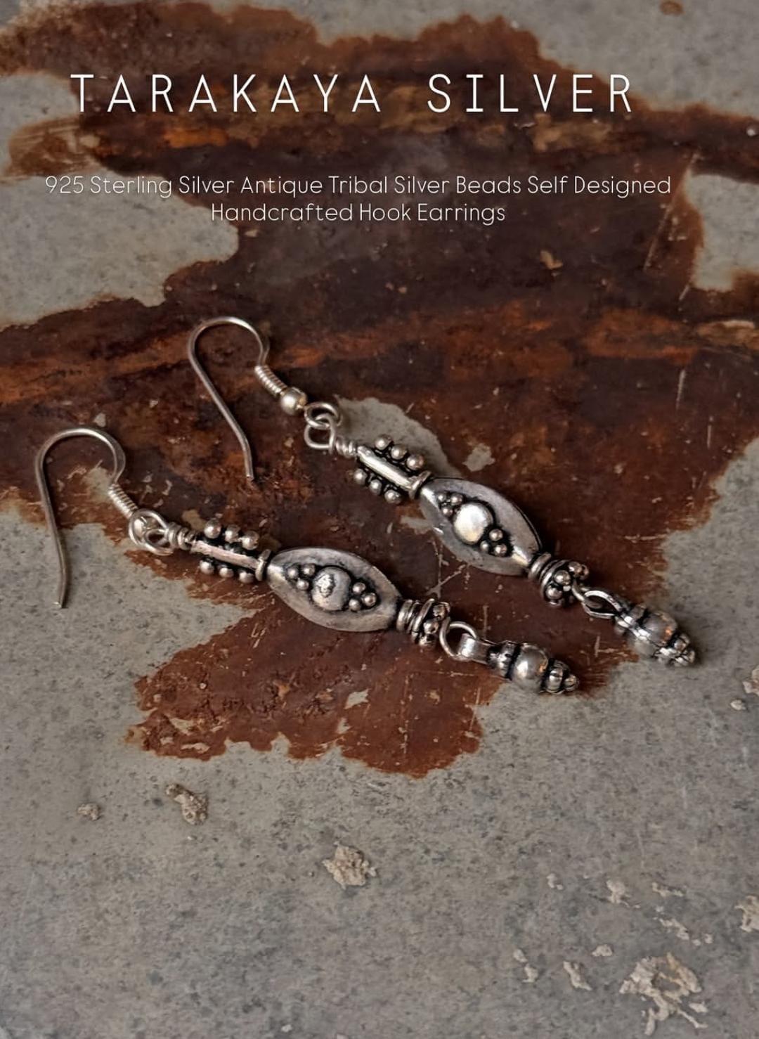 925 Sterling Silver Antique Tribal Silver Self Designed Hook Earrings