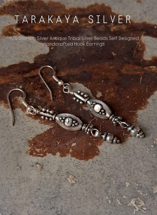 925 Sterling Silver Antique Tribal Silver Self Designed Hook Mandali Earrings
