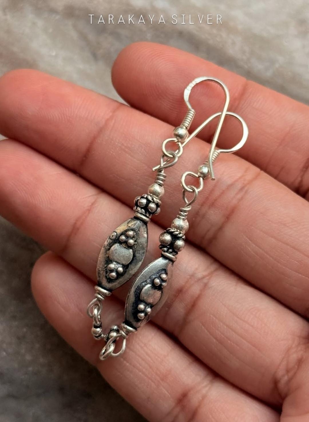 925 Sterling Silver Antique Tribal Silver Beads Designed Hook Earrings