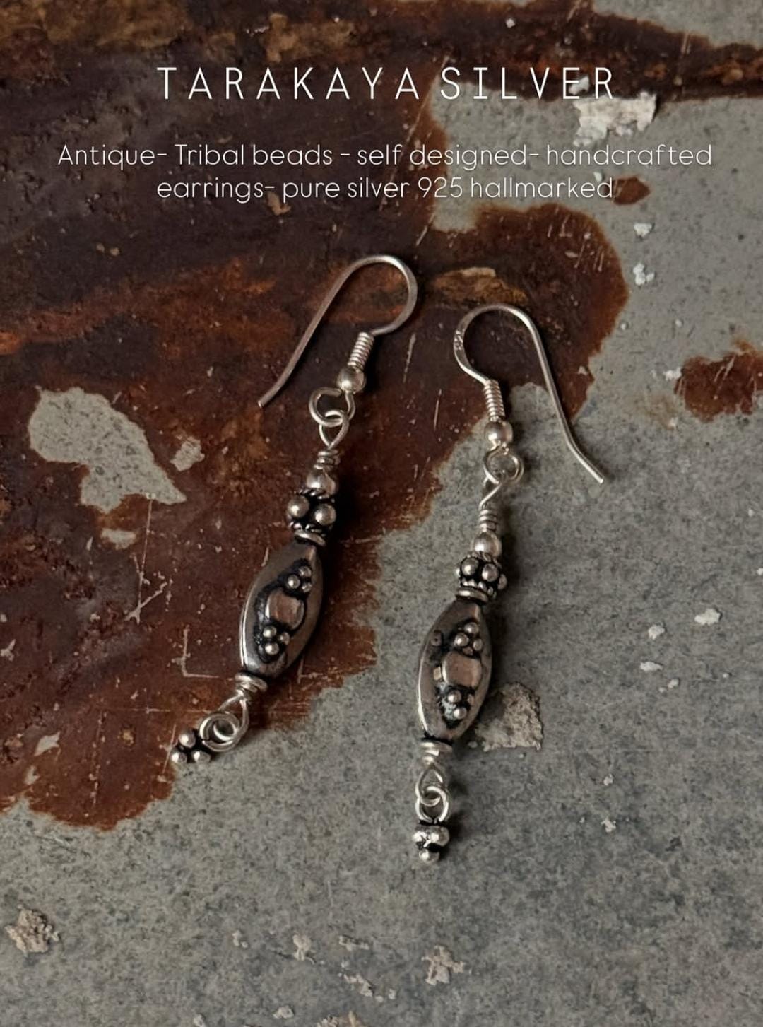 925 Sterling Silver Antique Tribal Silver Beads Designed Hook Earrings
