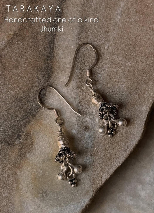 925 Sterling Silver Handcrafted Ghungroo , Rawa Charms ~Jhumki Handcrafted Hook Earrings