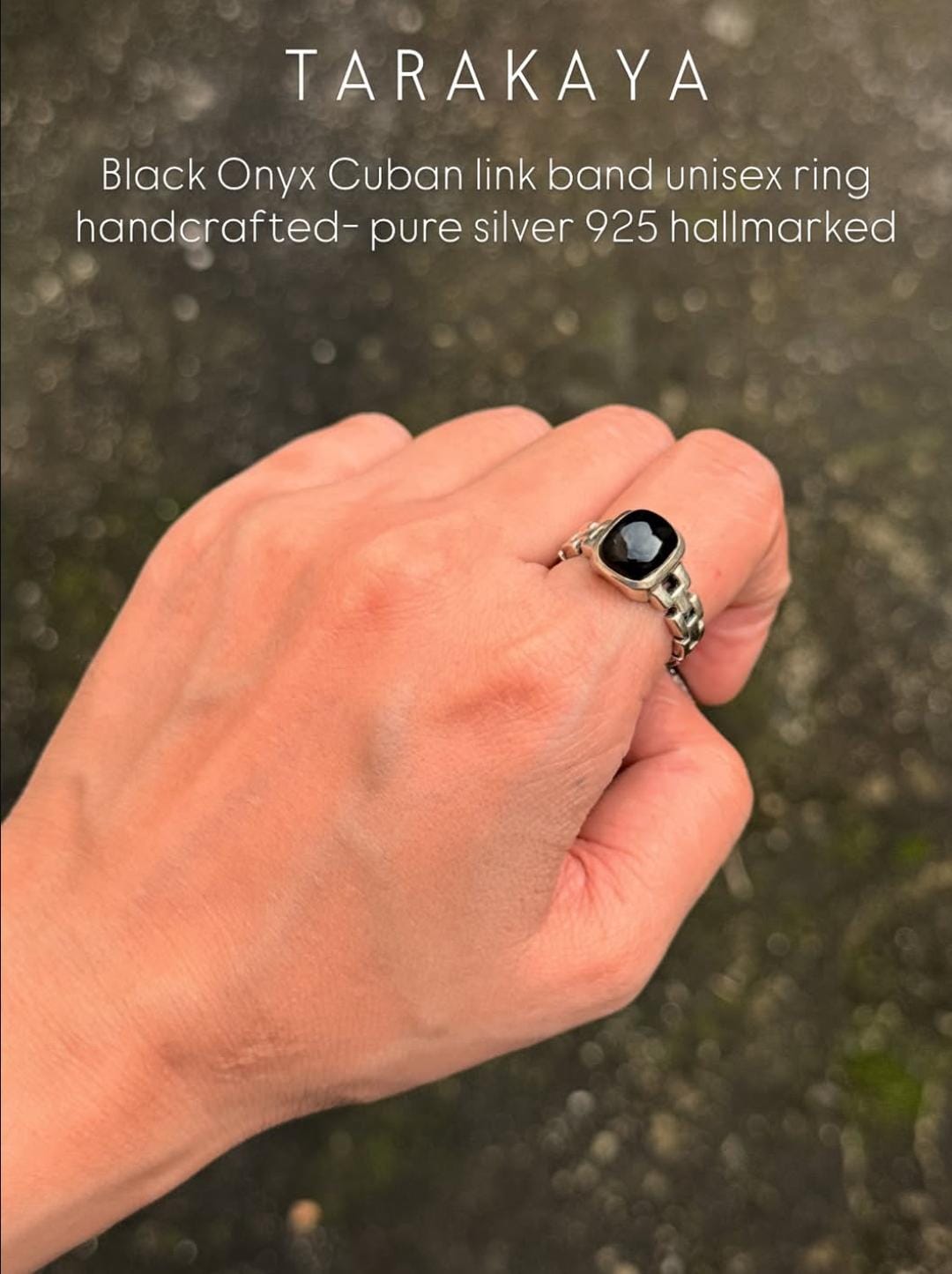 925 Sterling Silver Black Onyx Cuban Link Band Unisex  Ring