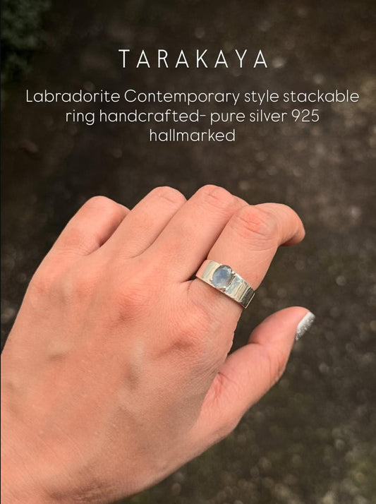 925 Sterling Silver Labradorite Oval Contemporary Chunky Thick Ring