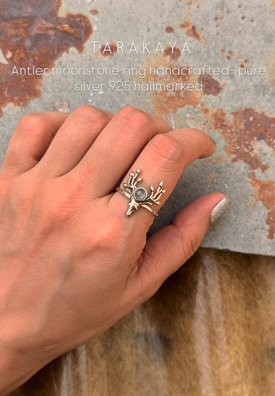 925 Sterling Silver Antler Moonstone Ring
