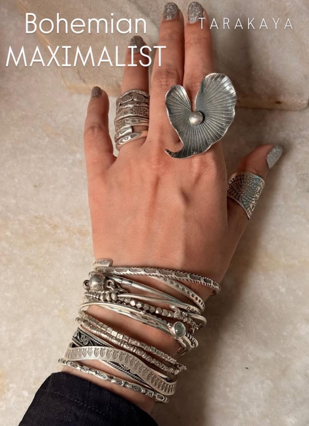 925 Sterling Silver Bohemian Imported Handcrafted Lotus Pond Adjustable Ring