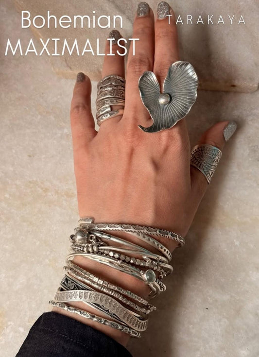 925 Sterling Silver Bohemian Imported Handcrafted Lotus Pond Adjustable Ring