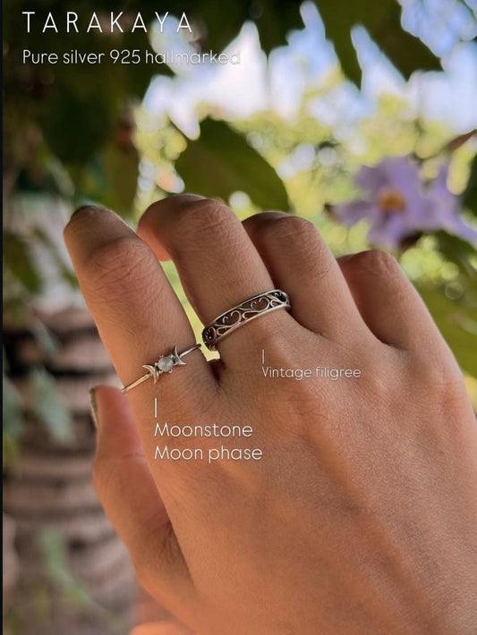 925 Sterling Silver Minimal Dainty Moonstone Moon Phases Ring