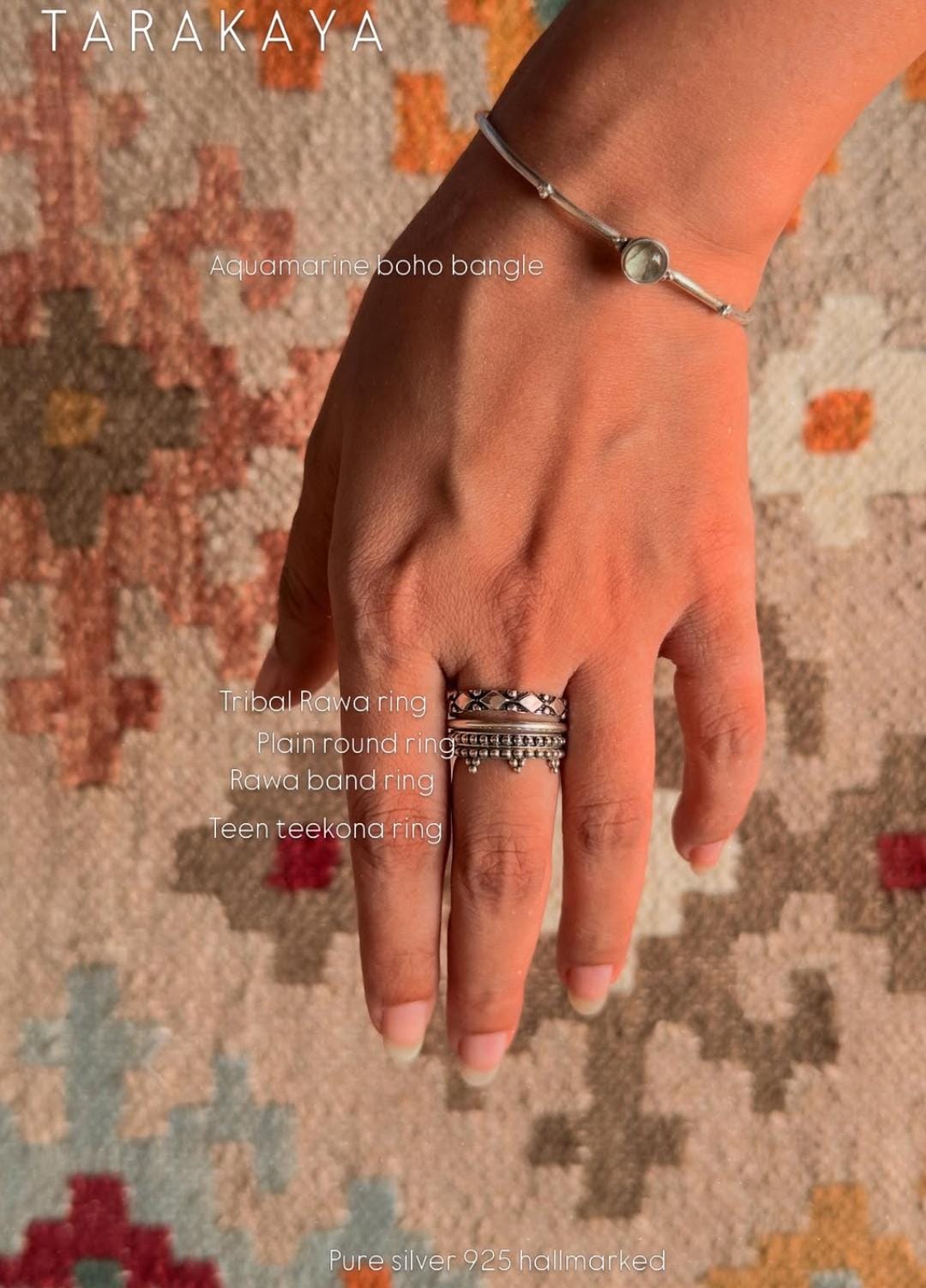 925 Sterling Silver Tribal Boho Rawa Band Ring