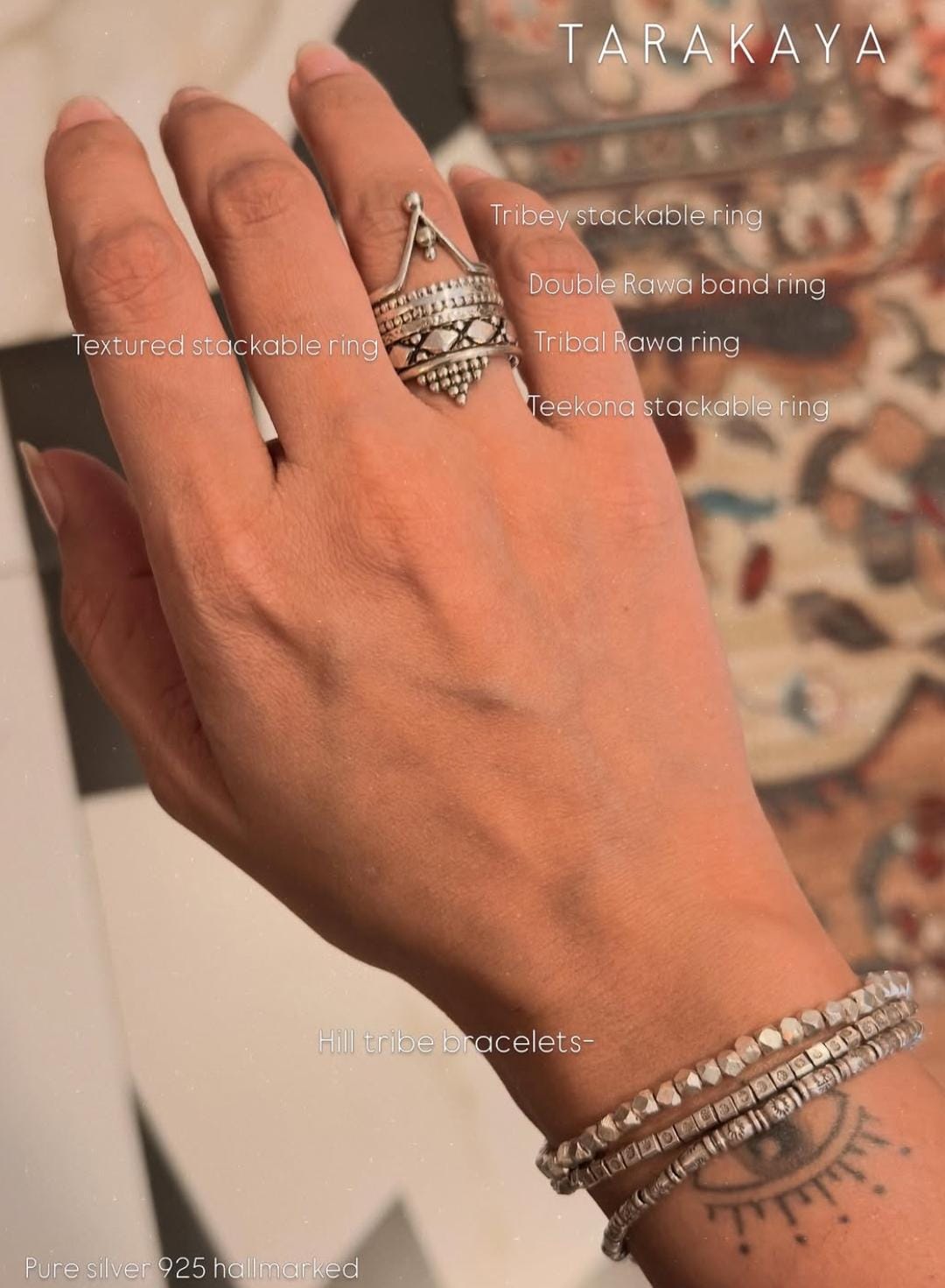 925 Sterling Silver Tribal Boho Rawa Band Ring