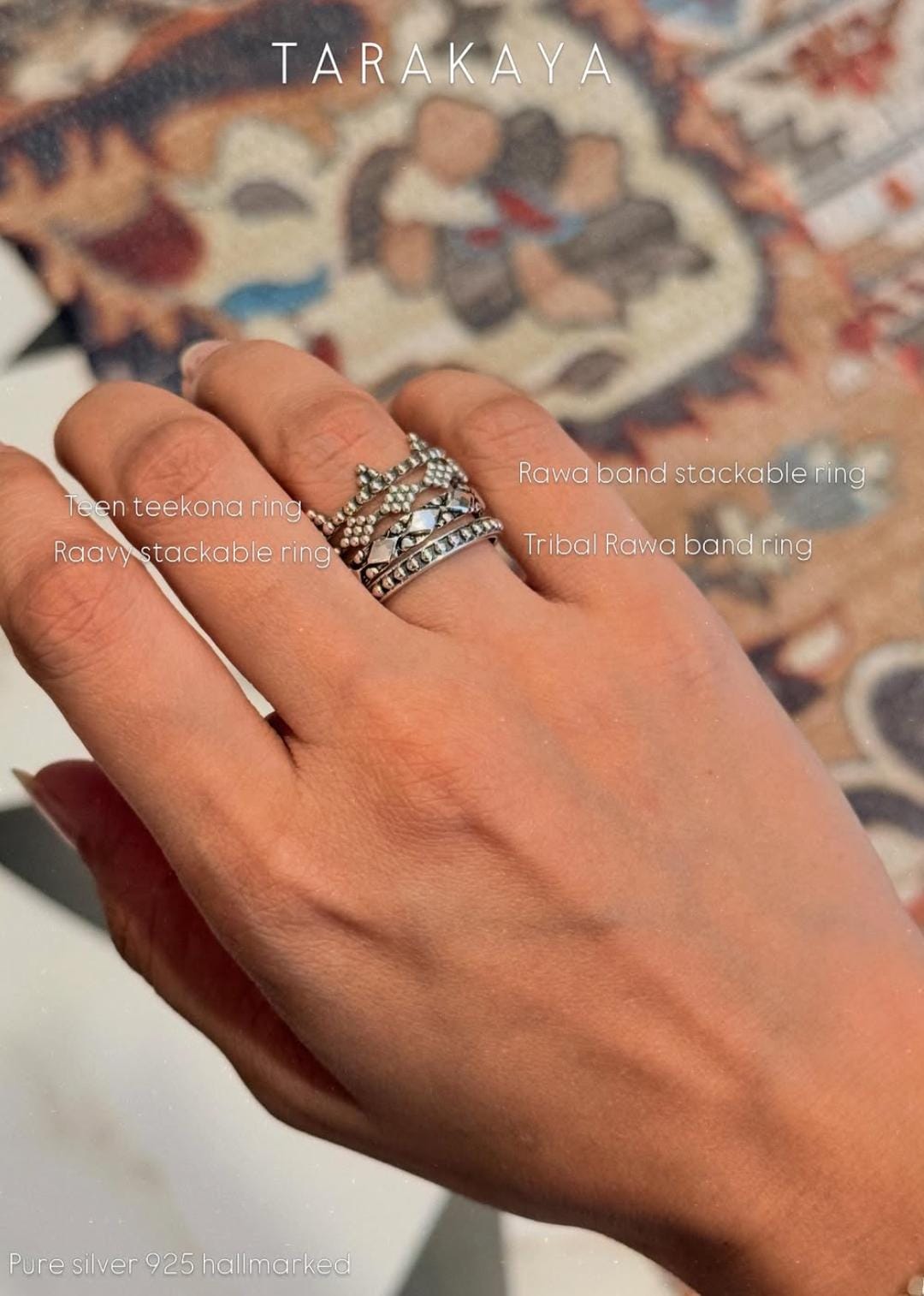 925 Sterling Silver Tribal Boho Rawa Band Ring