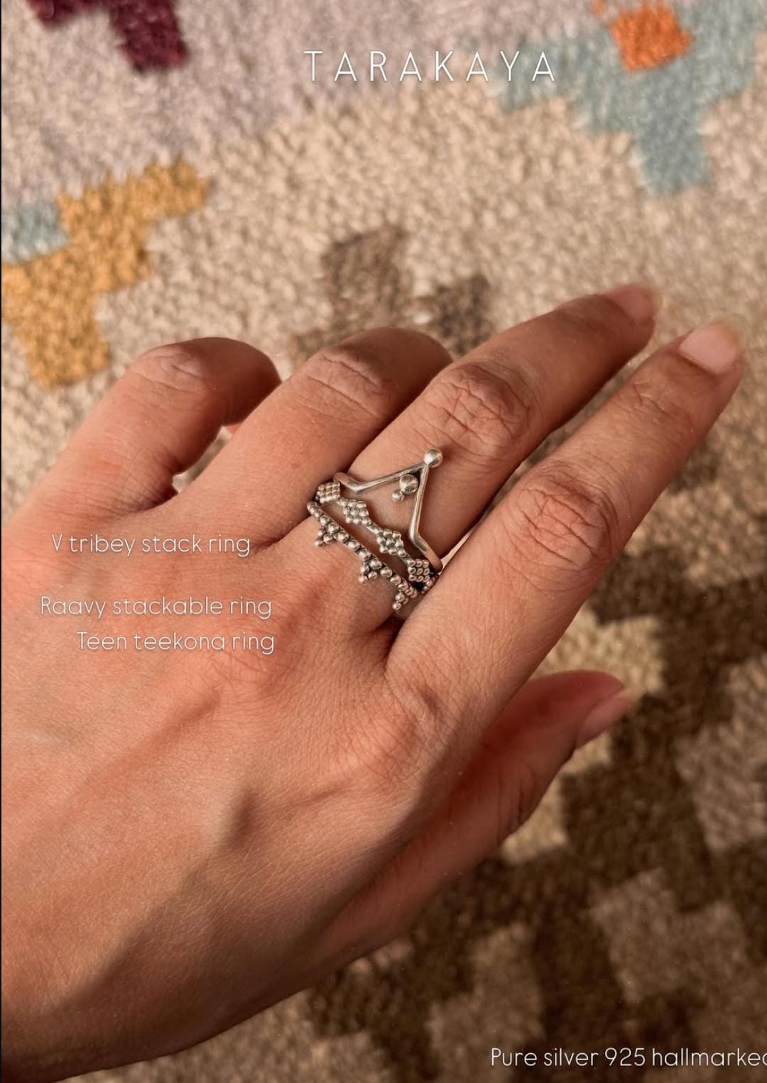 925 Sterling Silver V Tribey Stackable Ring