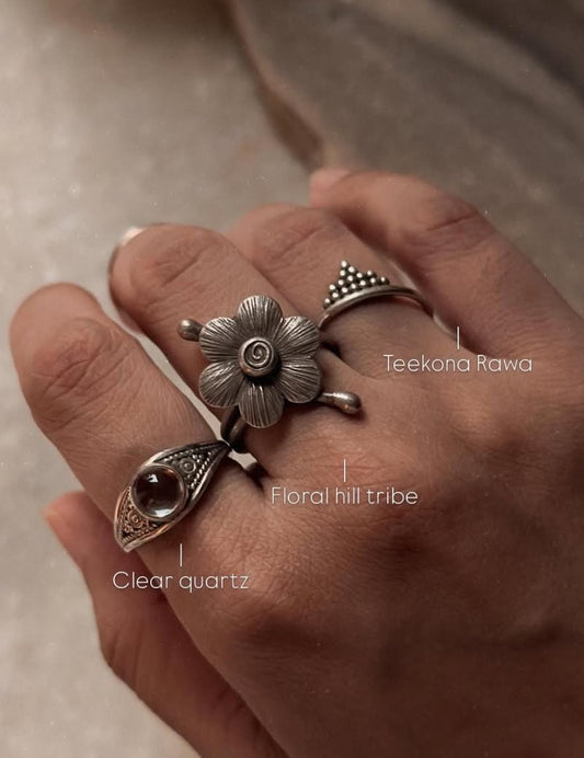 925 Sterling Silver Antique Bohemian Flower Hill Tribe Handcrafted Adjustable Ring