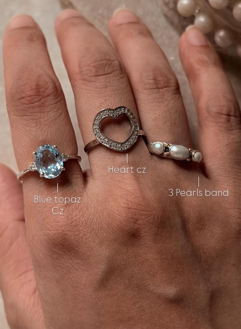925 Sterling Silver White Cz Heart Adjustable Ring