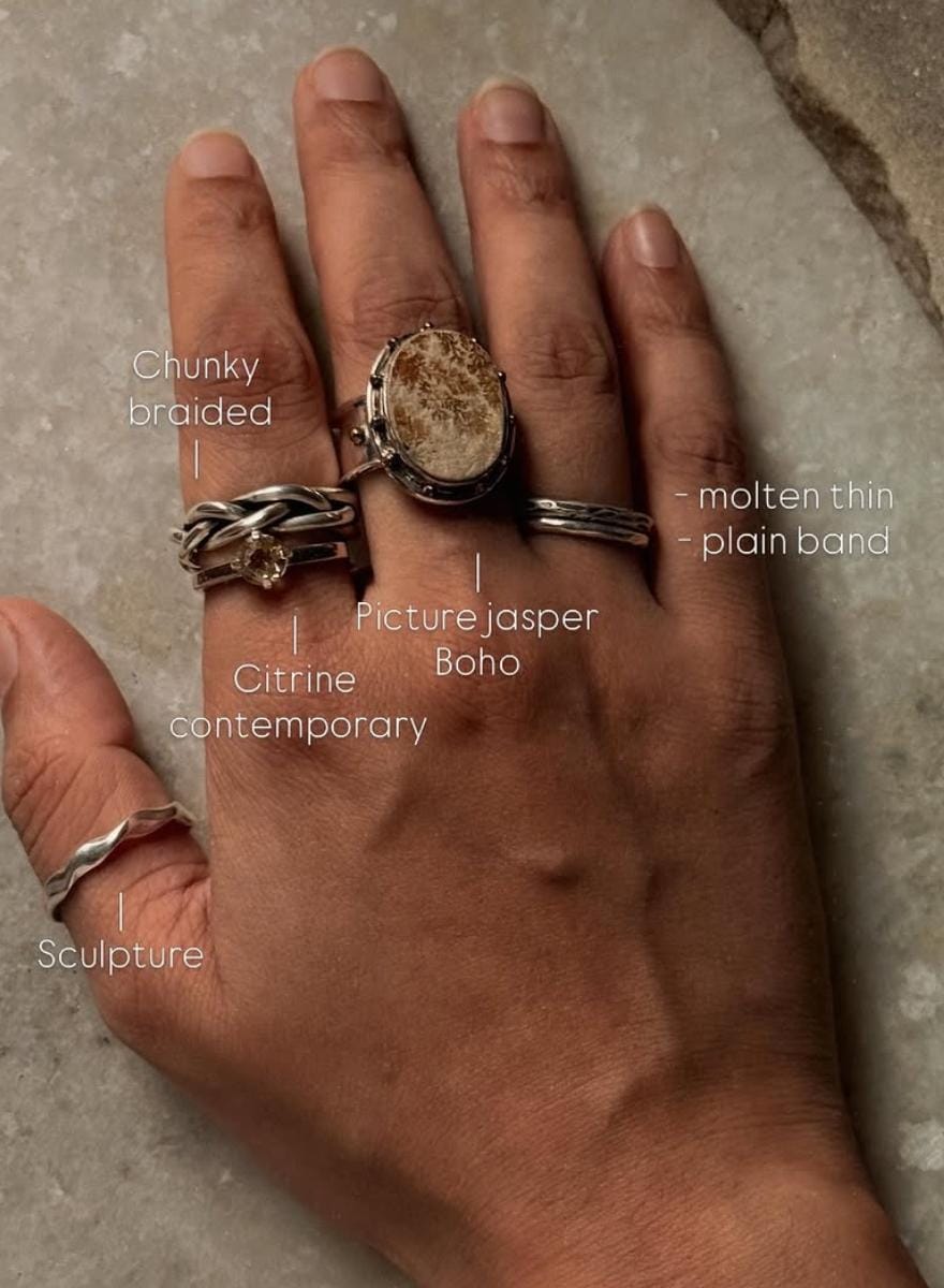925 Sterling Silver Picture Jasper Boho Statement Ring