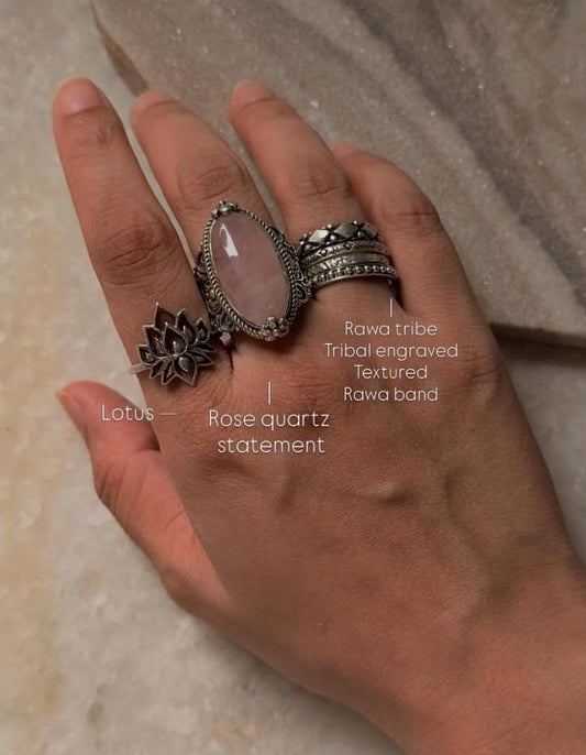 925 Sterling Silver Tribal Boho Rawa Band Ring