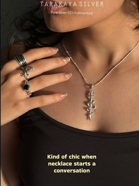 925 Sterling Silver Snake/ Serpent Trishul / Trident Top Loop Pendant