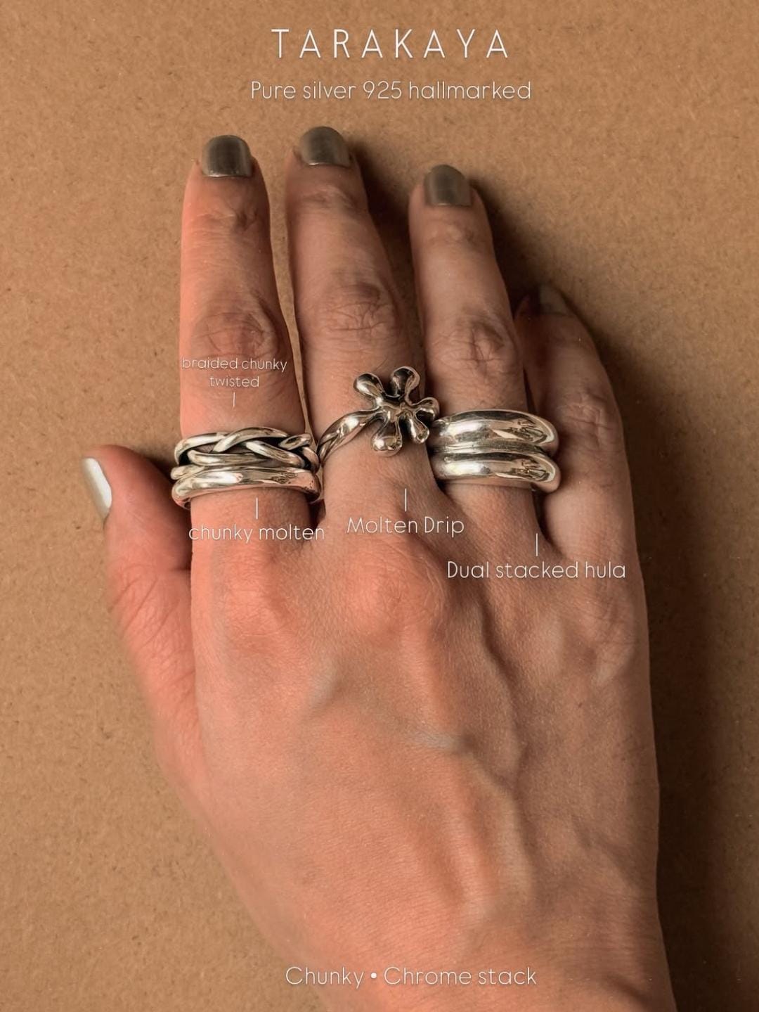 925 Sterling Silver Chunky Twin Hula Dome Band Ring