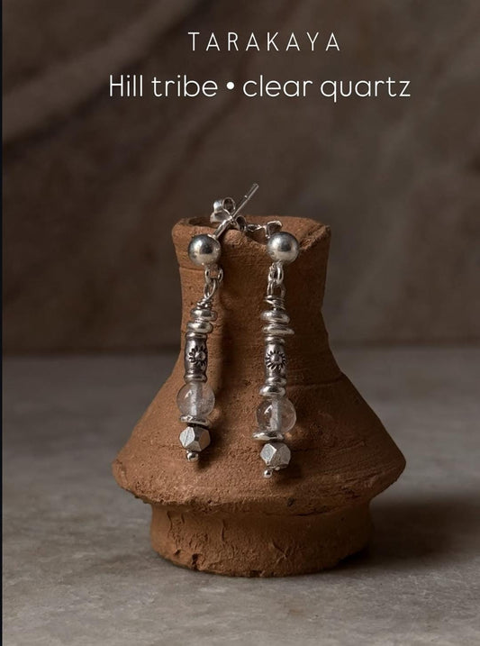 925 Sterling Silver Hill Tribe Sun Engraved , Molten -Clear Studs