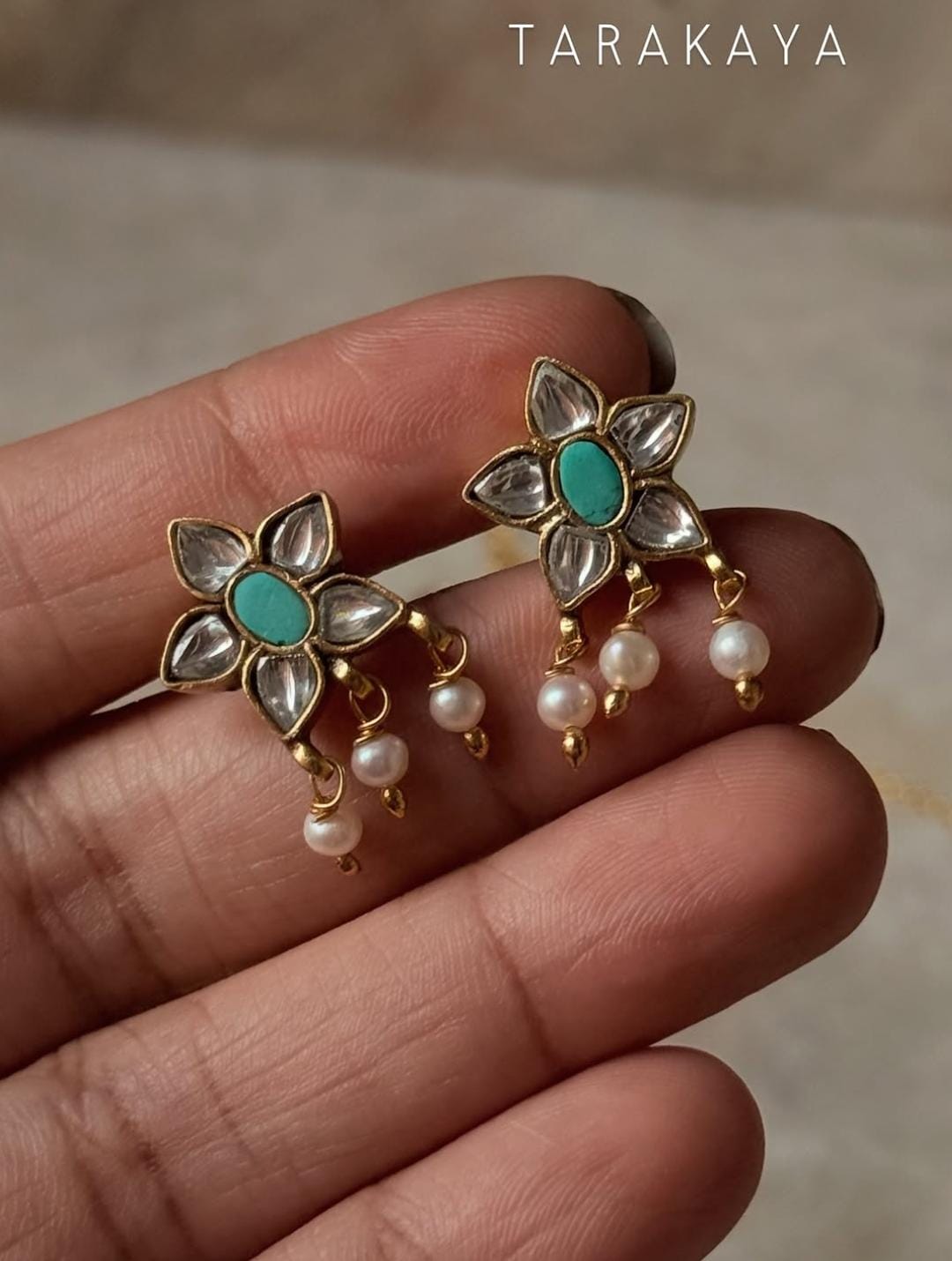 925 Sterling Silver Gold Plated Kundan Polki Necklace