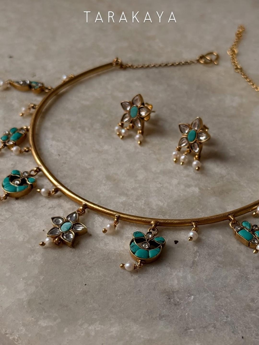925 Sterling Silver Gold Plated Kundan Polki Necklace