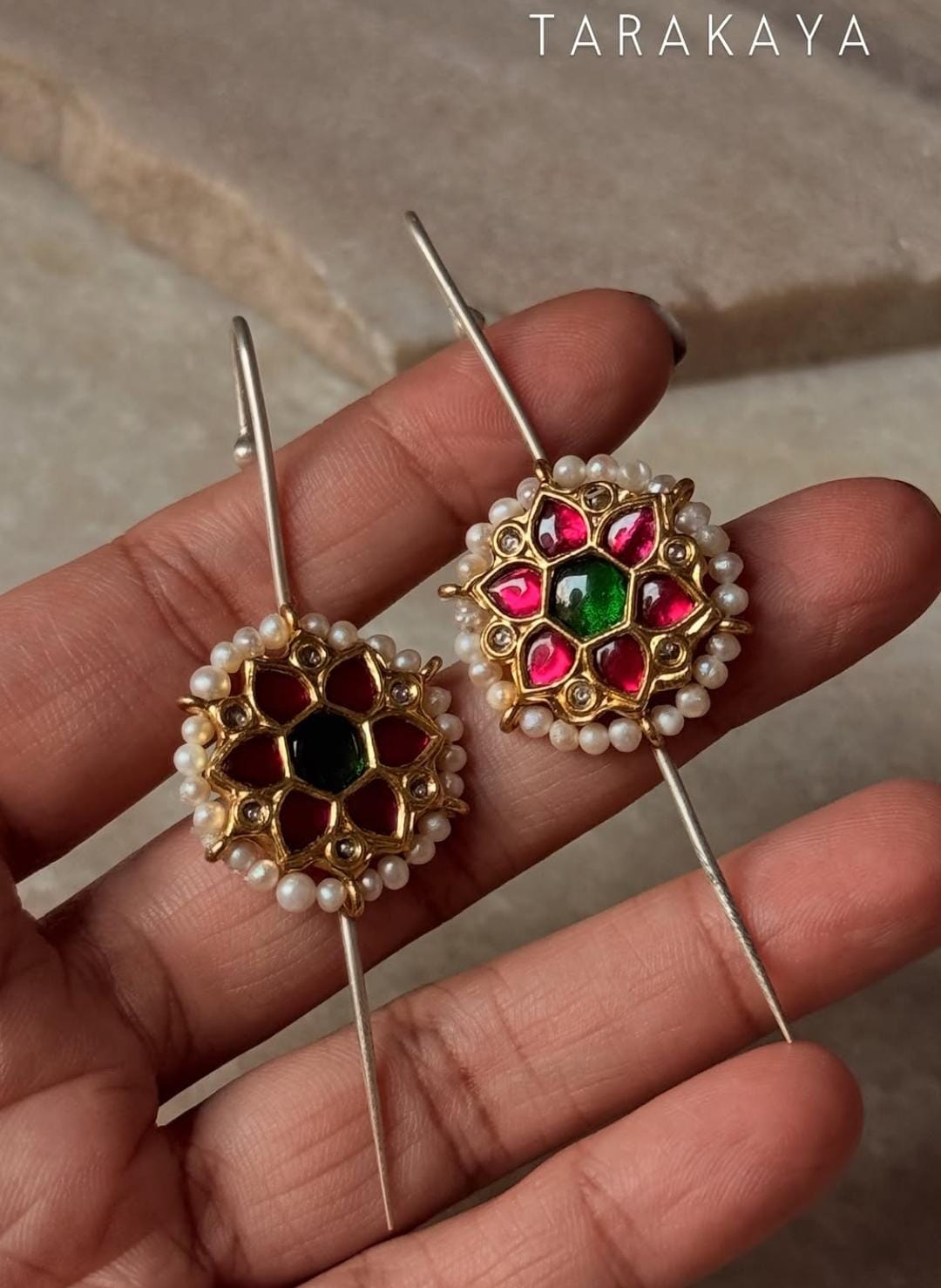 925 Sterling Silver Gold Plated Kundan Ear Cuffs