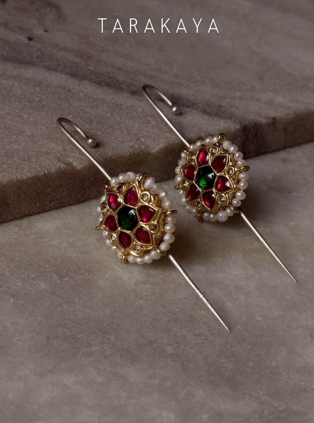 925 Sterling Silver Gold Plated Kundan Ear Cuffs