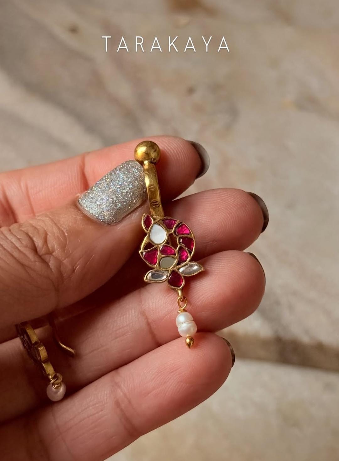 925 Sterling Silver Gold Plated Kundan Polki Ear Cuffs