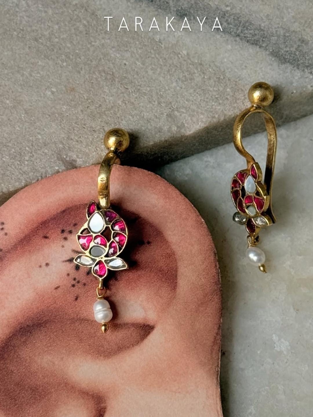 925 Sterling Silver Gold Plated Kundan Polki Ear Cuffs