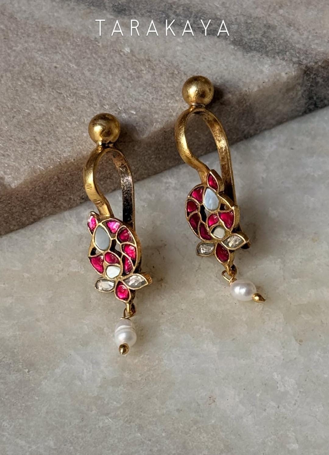 925 Sterling Silver Gold Plated Kundan Polki Ear Cuffs