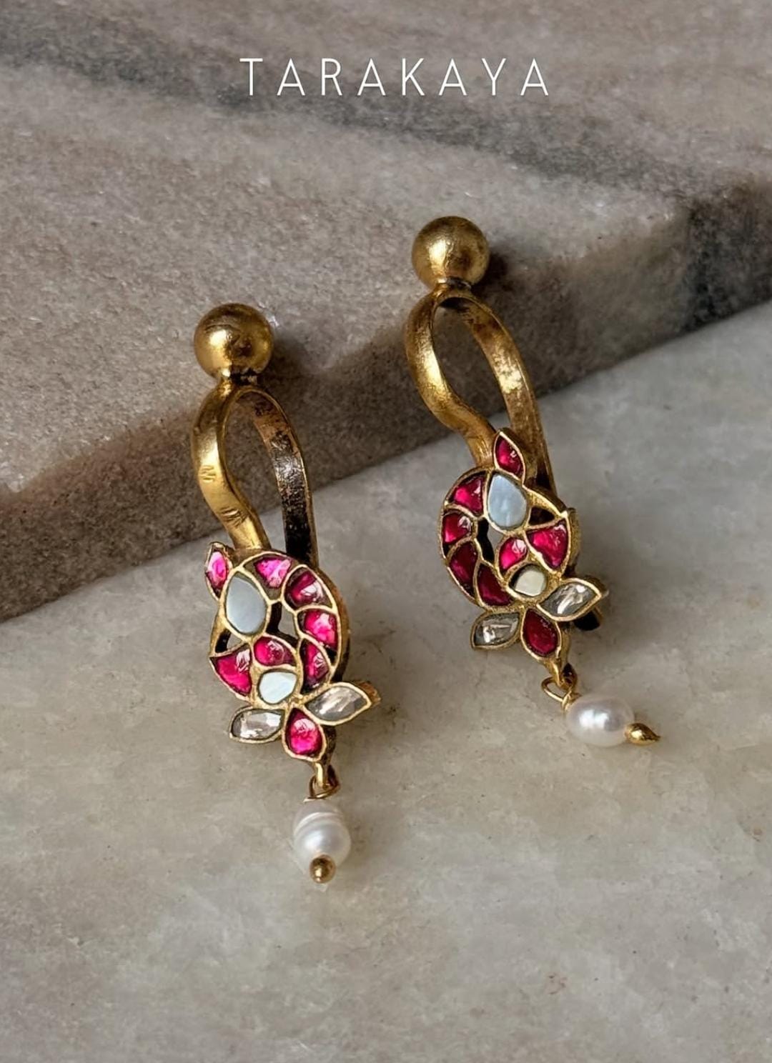 925 Sterling Silver Gold Plated Kundan Polki Ear Cuffs