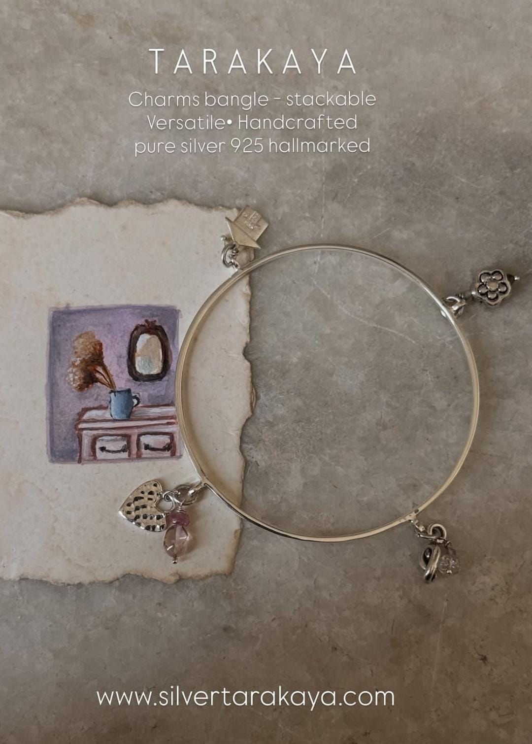 925 Sterling Silver Charm Stackable Bangle- single pc