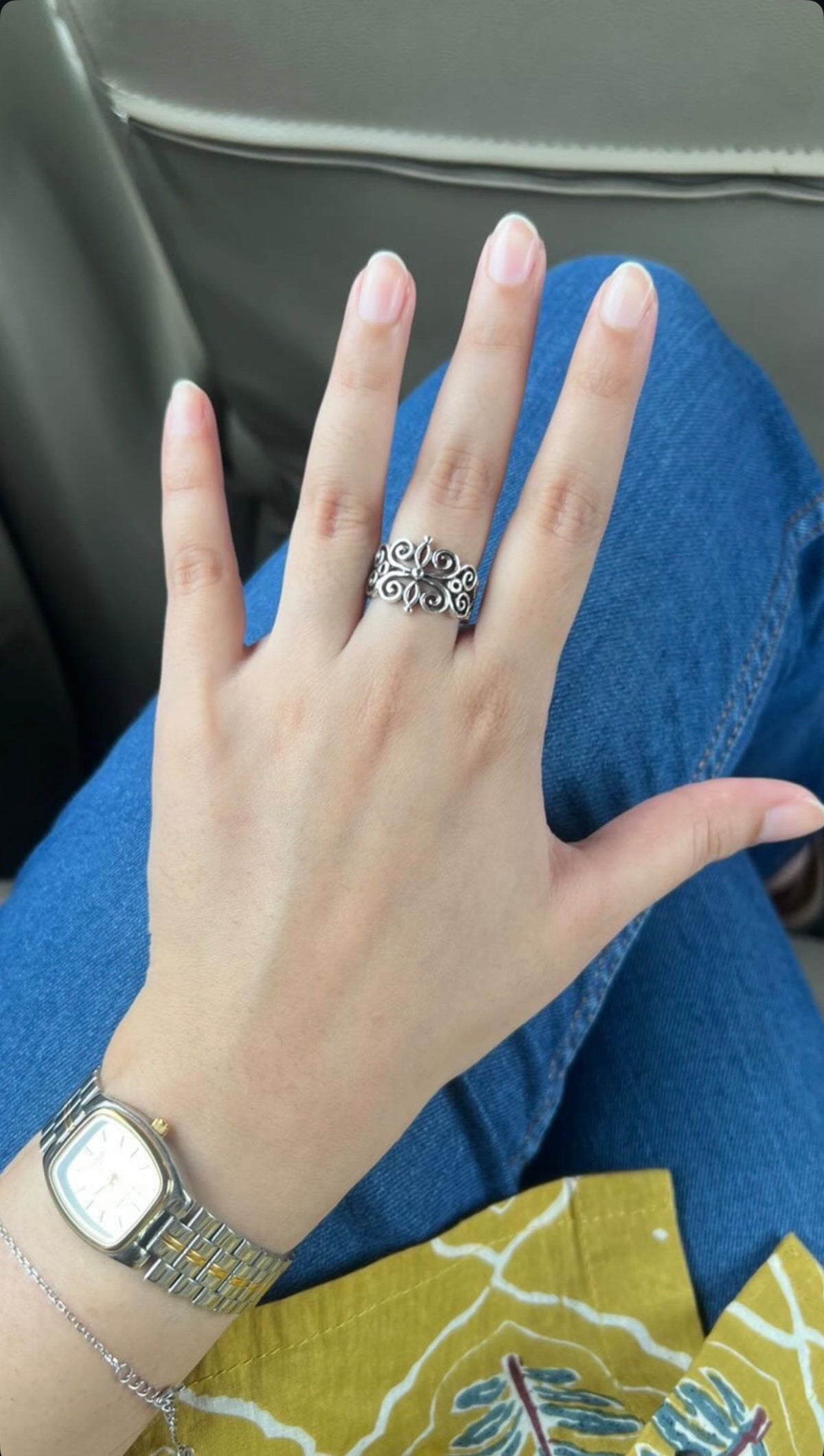 925 Sterling Silver Vintage Chunky Fleur Unisex Band Ring