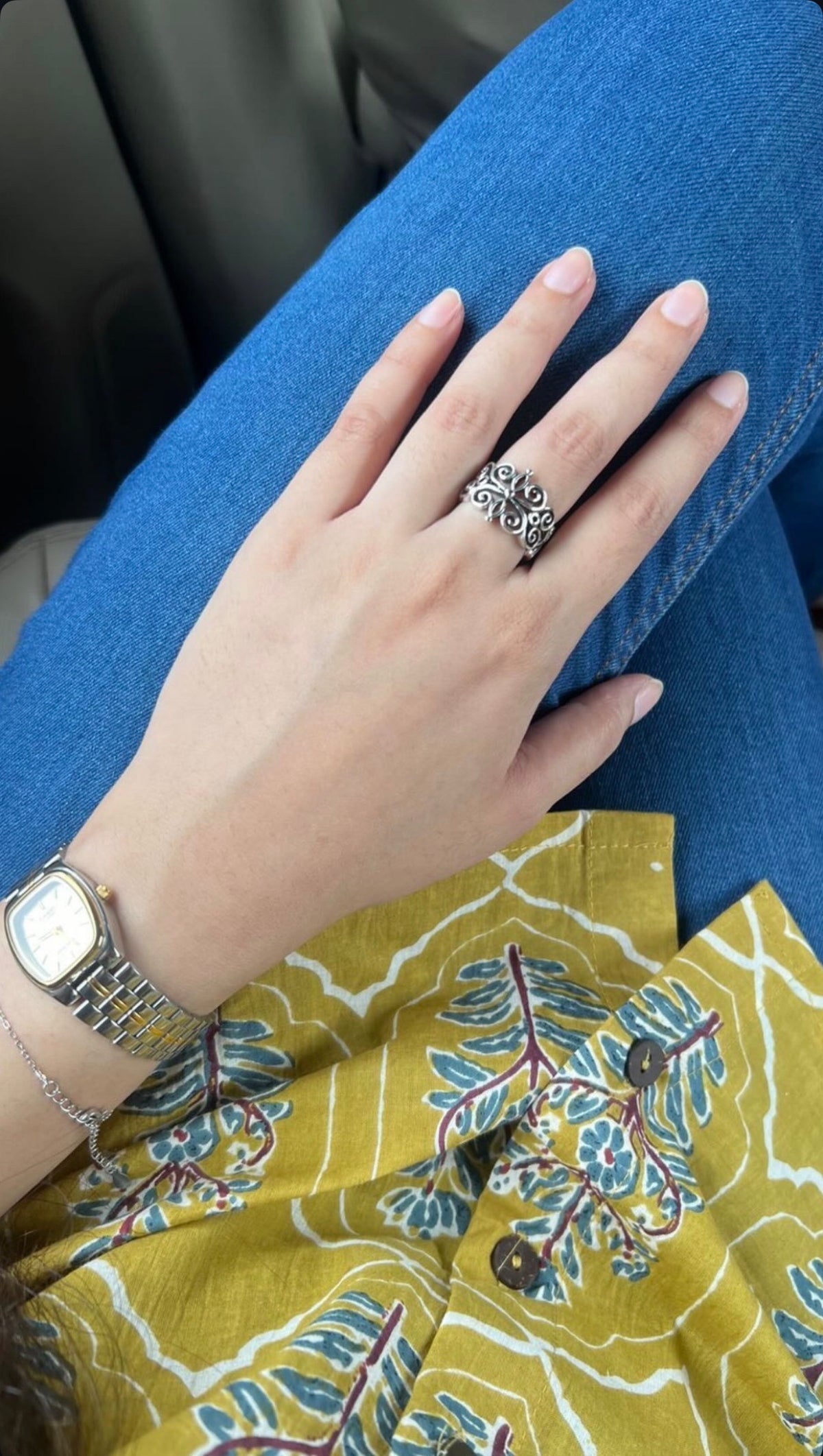 925 Sterling Silver Vintage Chunky Fleur Unisex Band Ring