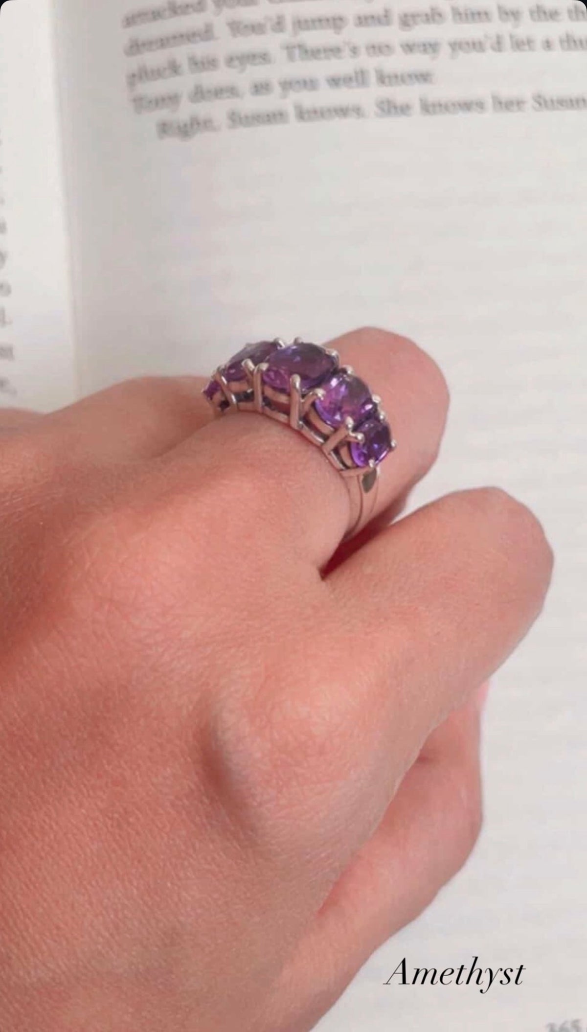 925 Sterling Silver Vintage Style AAA Amethyst Oval Cut Band Ring