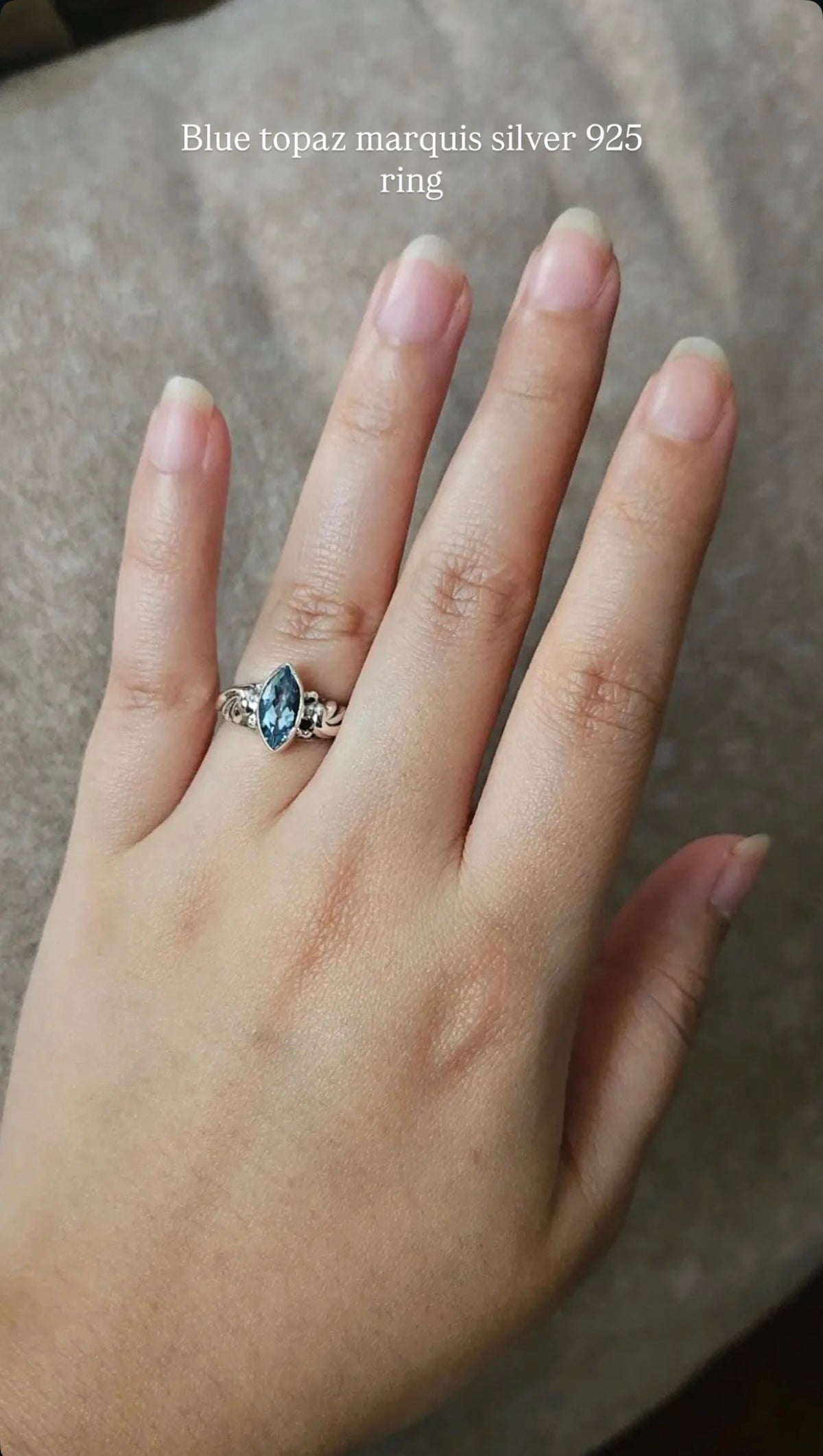 Blue Topaz Marquise Cut Boho 925 Sterling Silver Ring