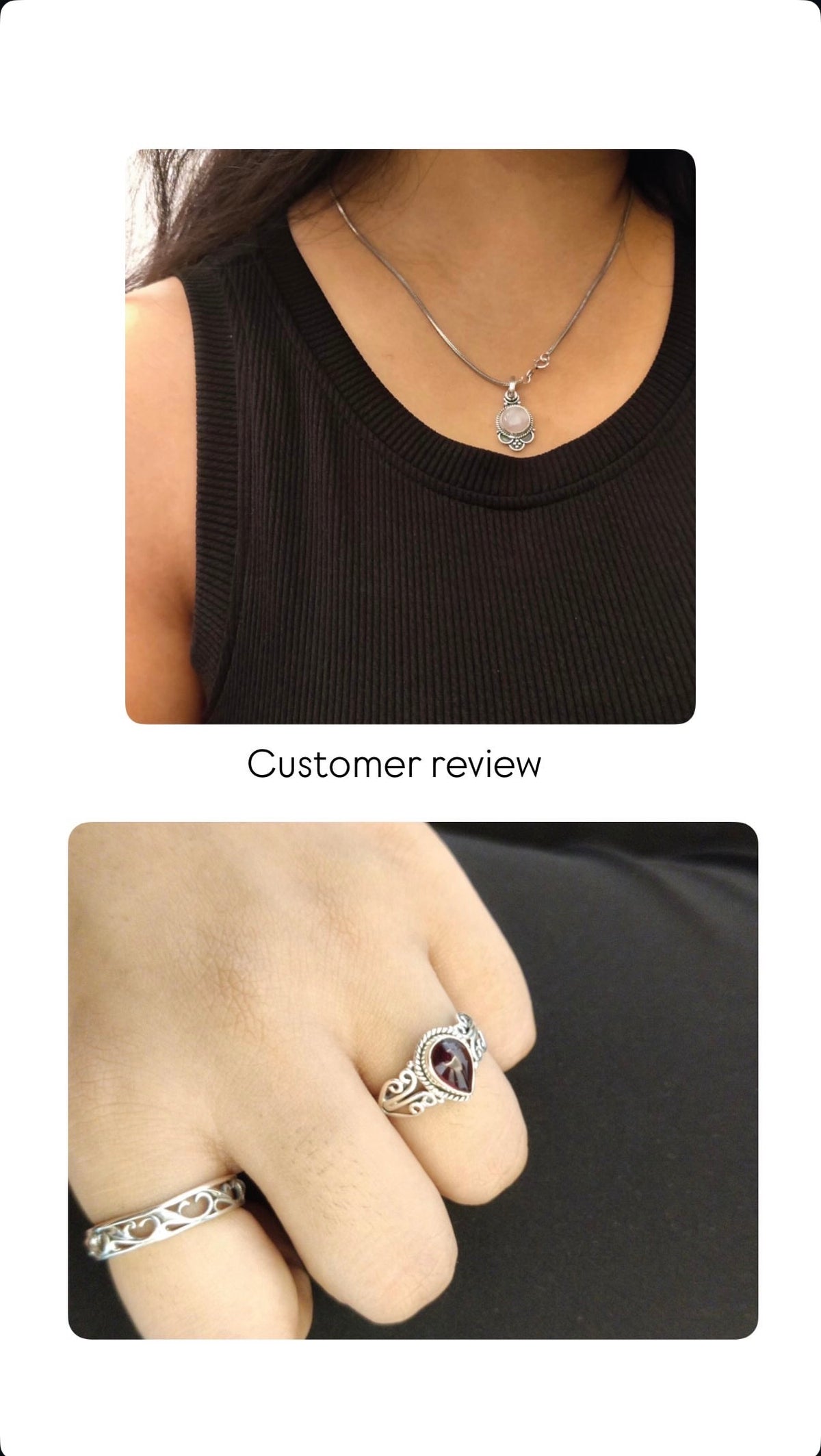 925 Sterling Silver Natural Garnet Pear Boho Ring