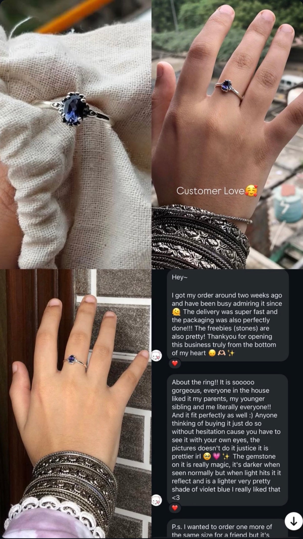 925 Sterling Silver Iolite Victorian Style Ring