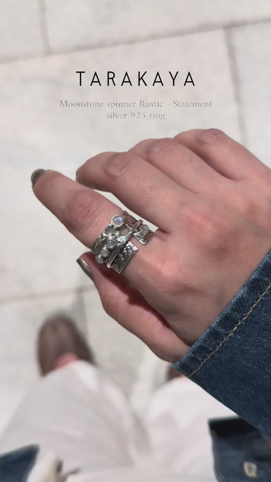 925 Sterling Silver Moonstone Rustic Wrap Spinner Handcrafted Ring